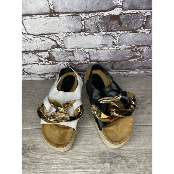 J. W. JW Anderson Chain Black White Leather Espadrille Platform Sandals Women 38 - Picture 2 of 16